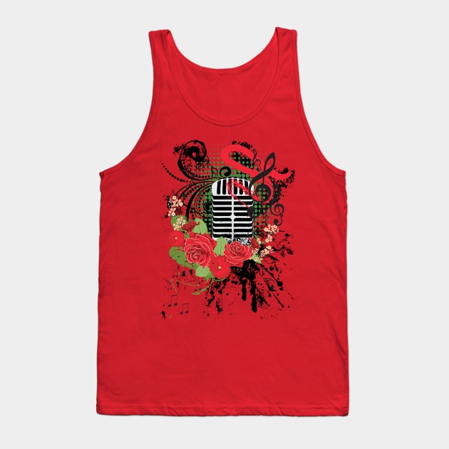 Vintage Microphone Grunge and red roses Tank Top by AnnArtshock